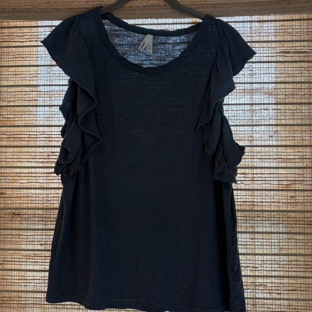Pact Organic Cotton Ruffle Sleeve Scoop Neck Gray Slub Knit Top Large - Picture 3 of 7